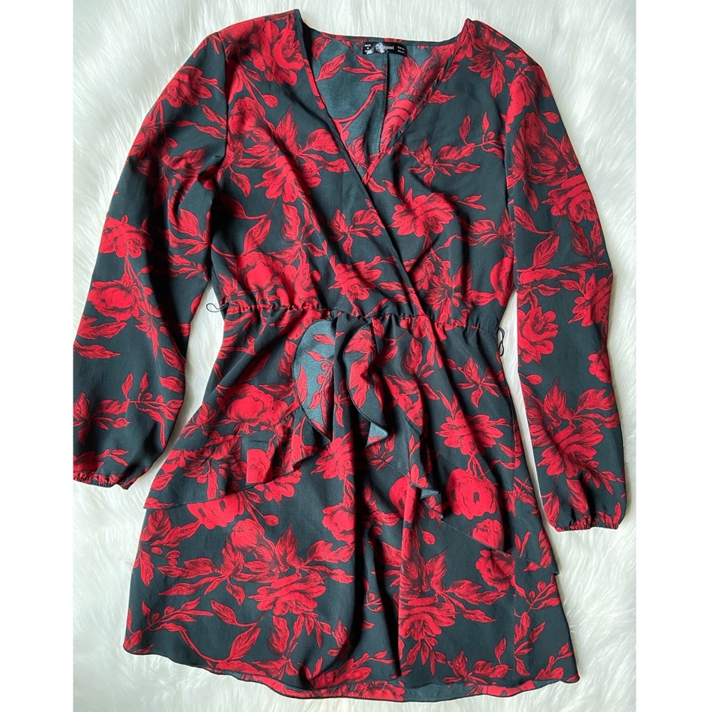 Uguest Long Sleeve V Neck Floral Mini Dress